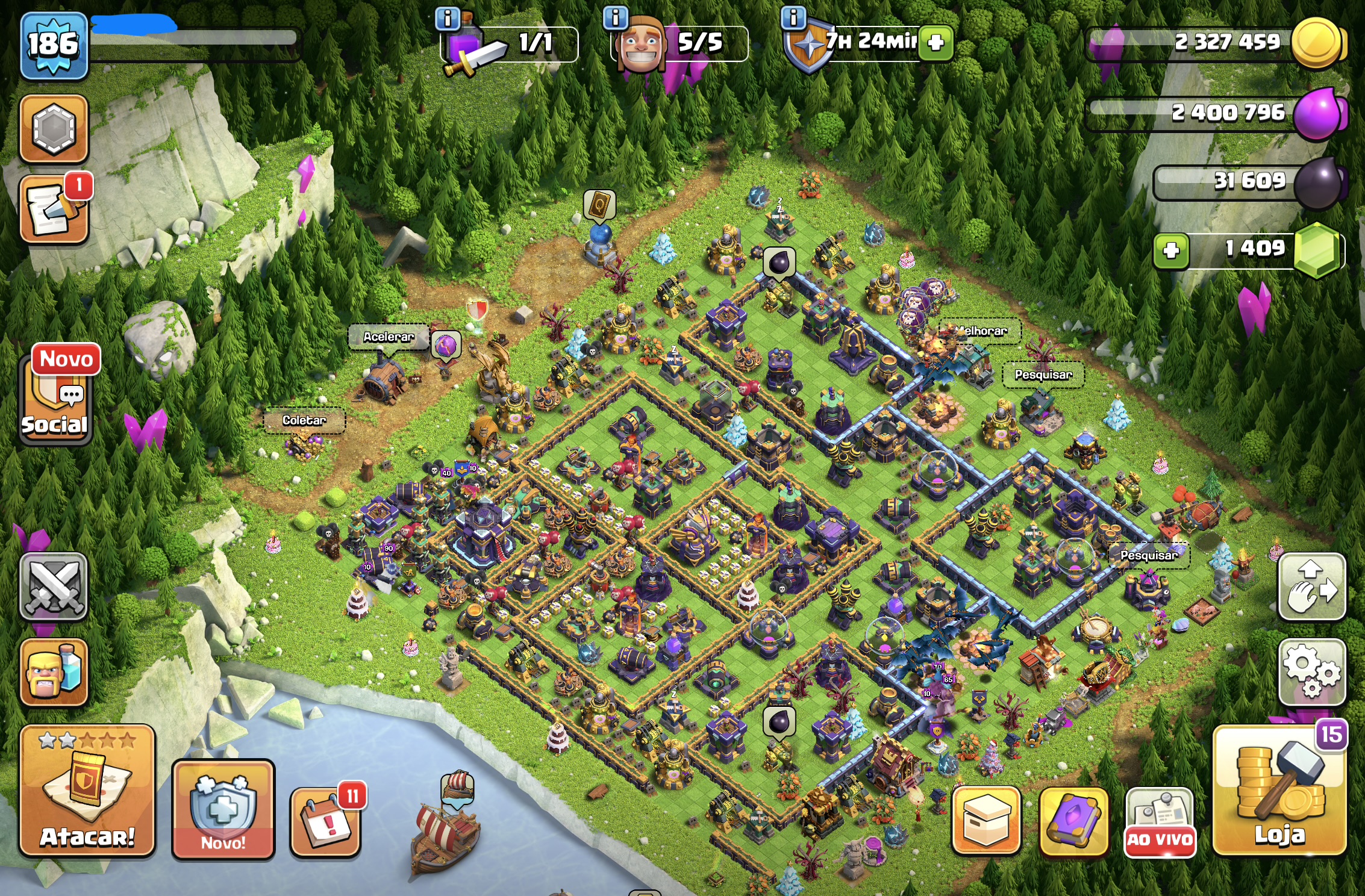 🔥 CLASH OF CLANS NÍVEL 186 | HERÓIS 69+ | 1.409 GEMAS | CONTA FULL AVANÇADA 🔥 — foto 1